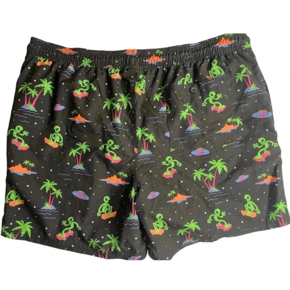 No Boundaries Mens Swim Trunks Bundle XL Pink Shark & Black Alien Skateboard 2pk